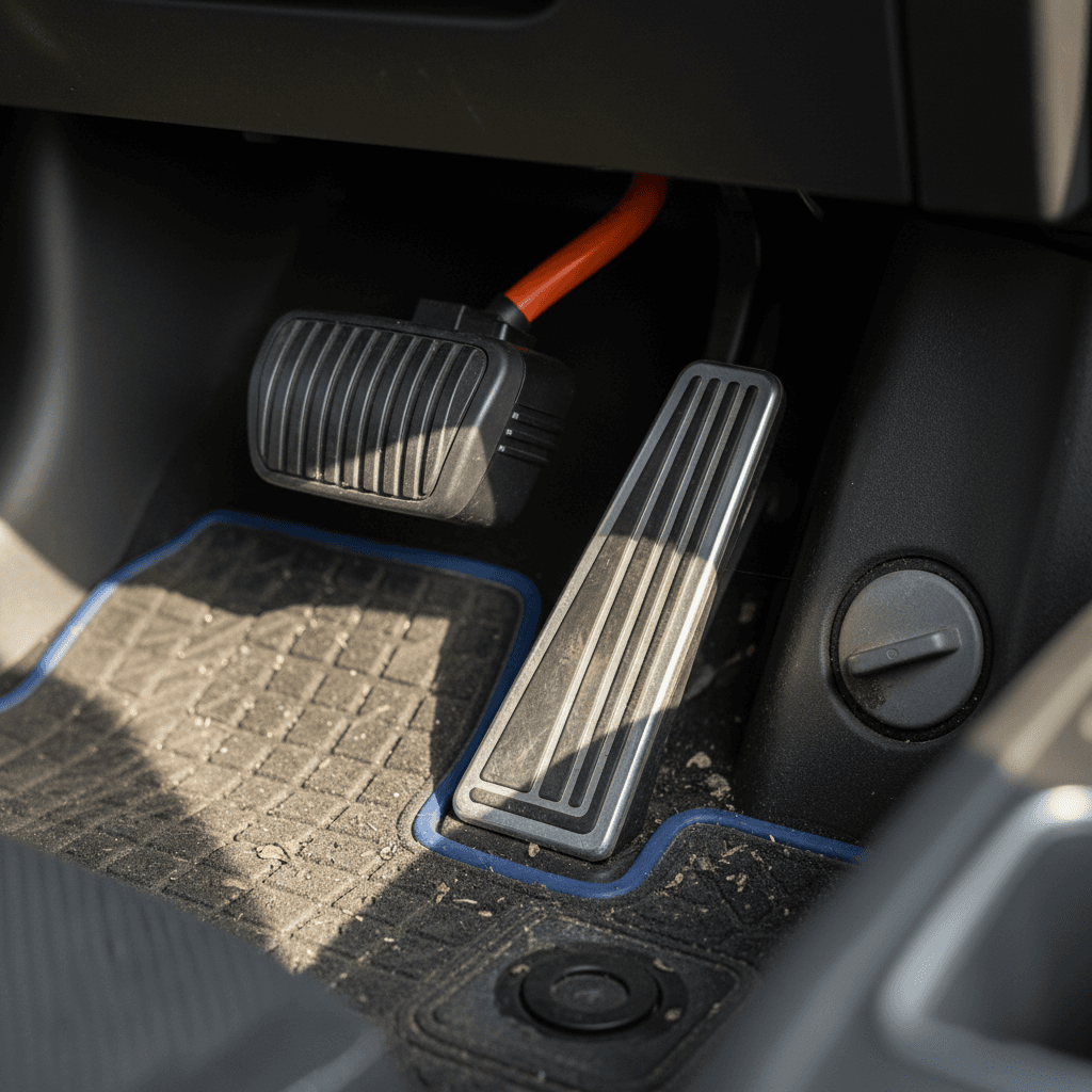 Mechanic inspecting the brake components of an electric vehicle on a lift