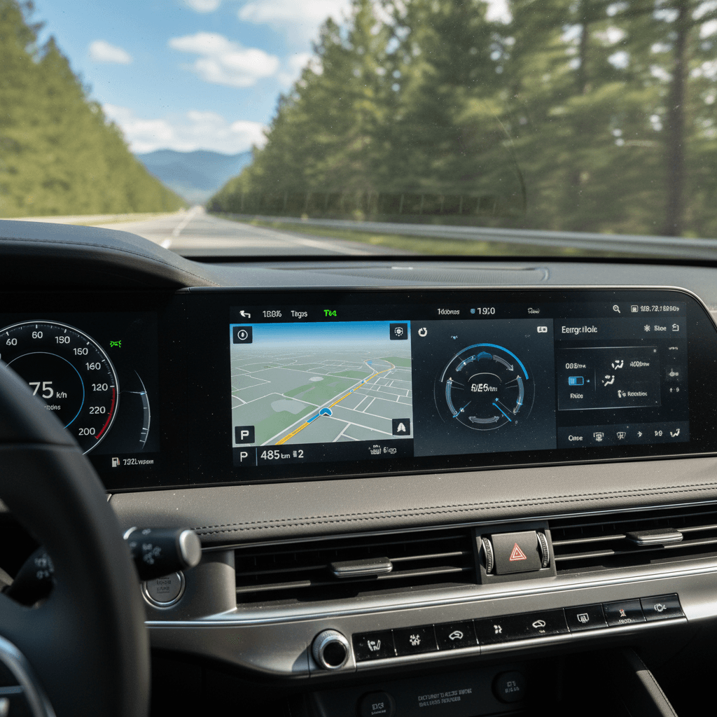 2024 Fiat 500e plugged into a public fast charger with focus on the charge port and cable