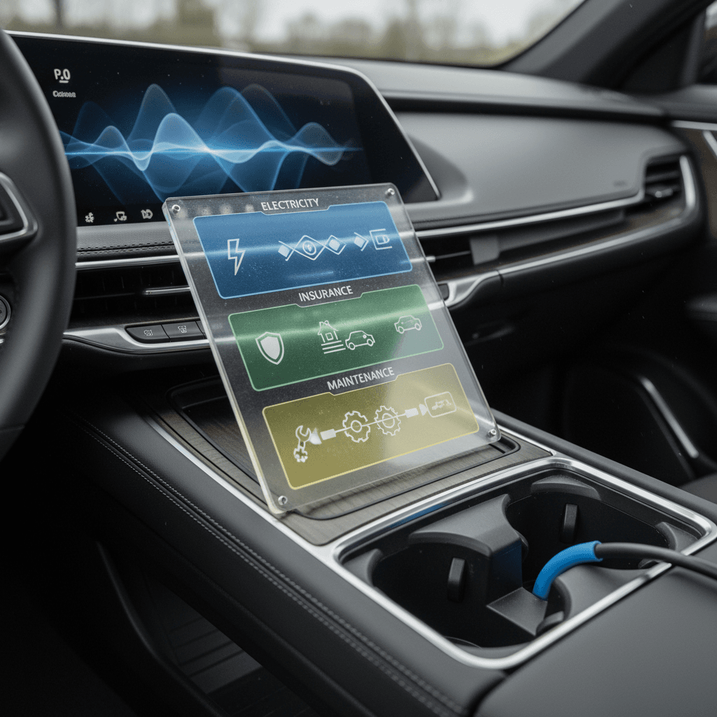Illustrated breakdown of annual Cadillac Lyriq ownership costs, highlighting electricity, insurance, maintenance, and depreciation