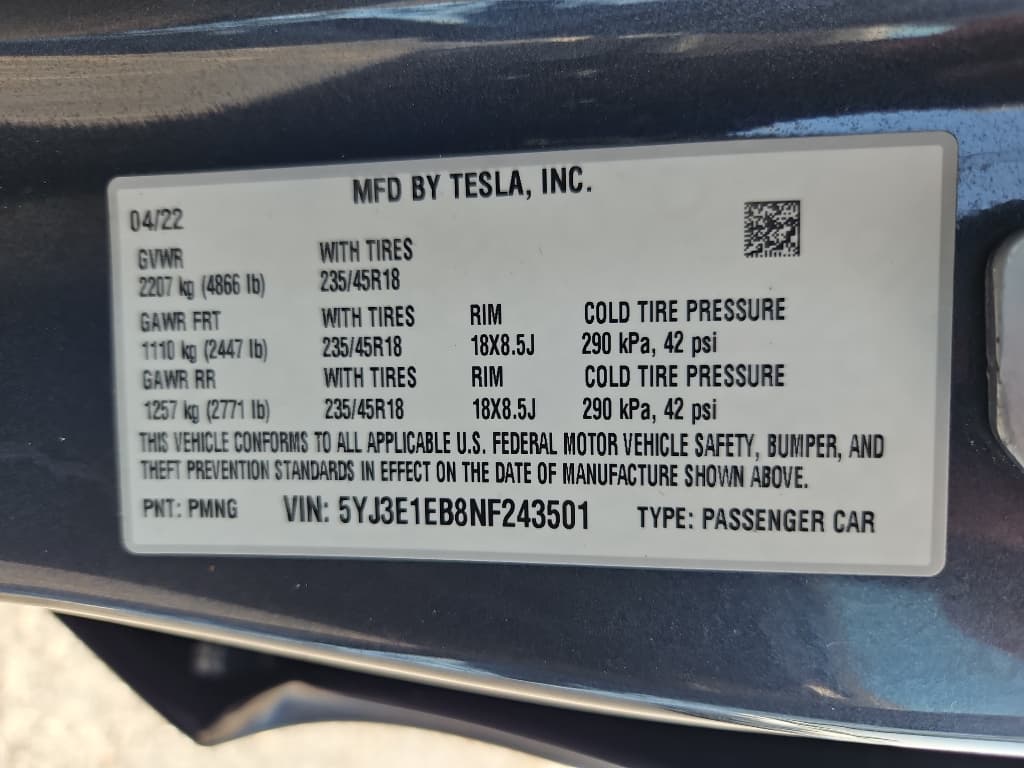 2022 Tesla Model 3 view 22