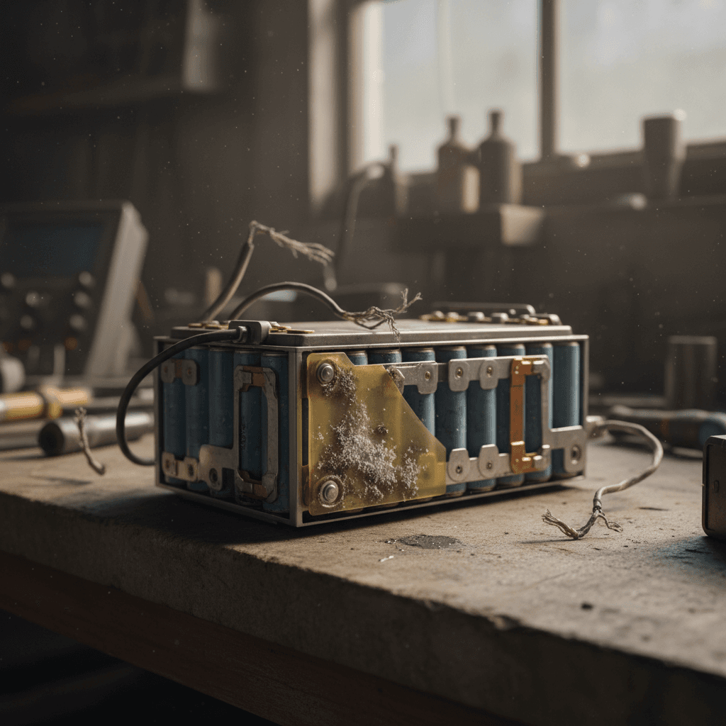 Undercarriage view of an electric vehicle showing the large battery pack integrated into the chassis