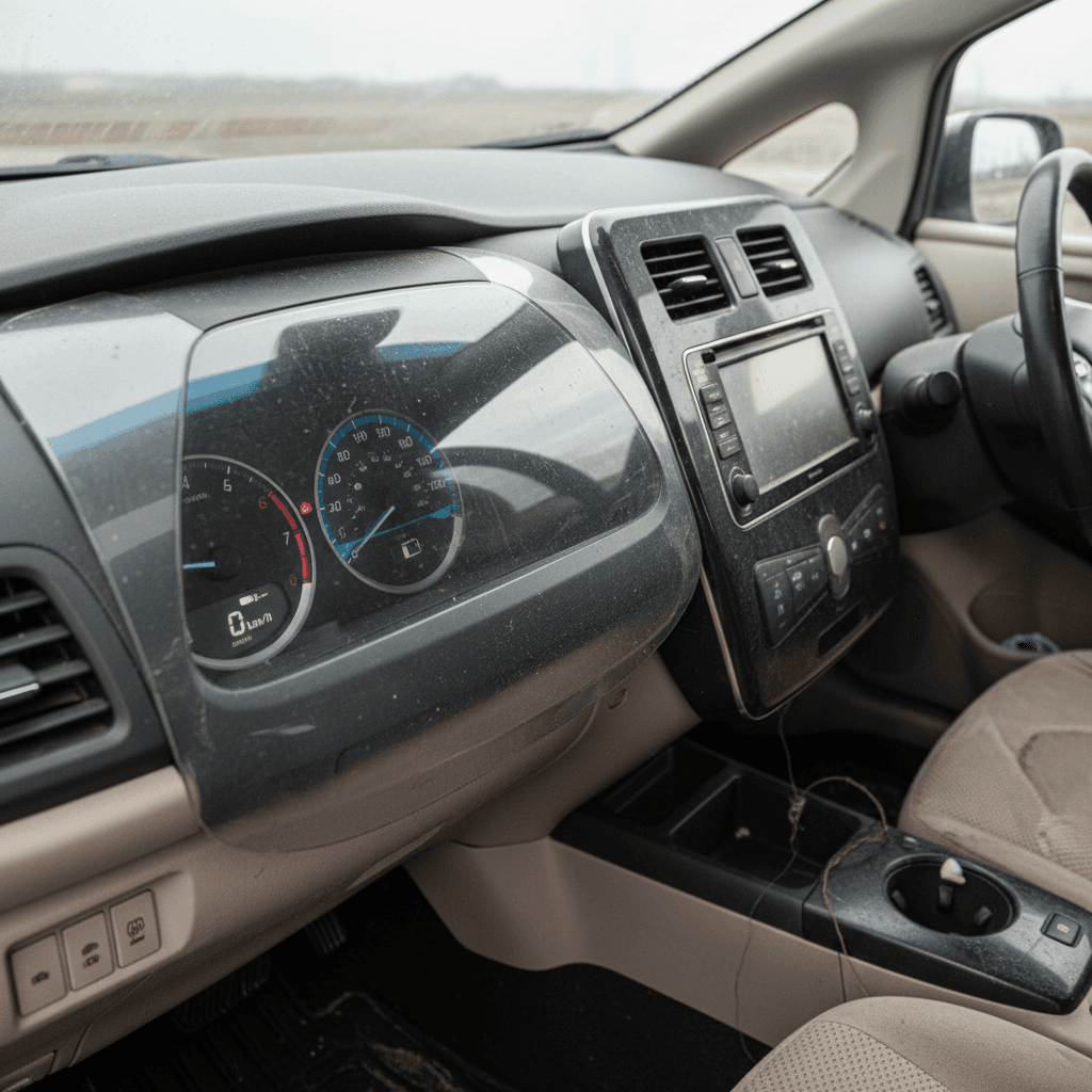 Instrument cluster showing an electric car battery charge and range estimate