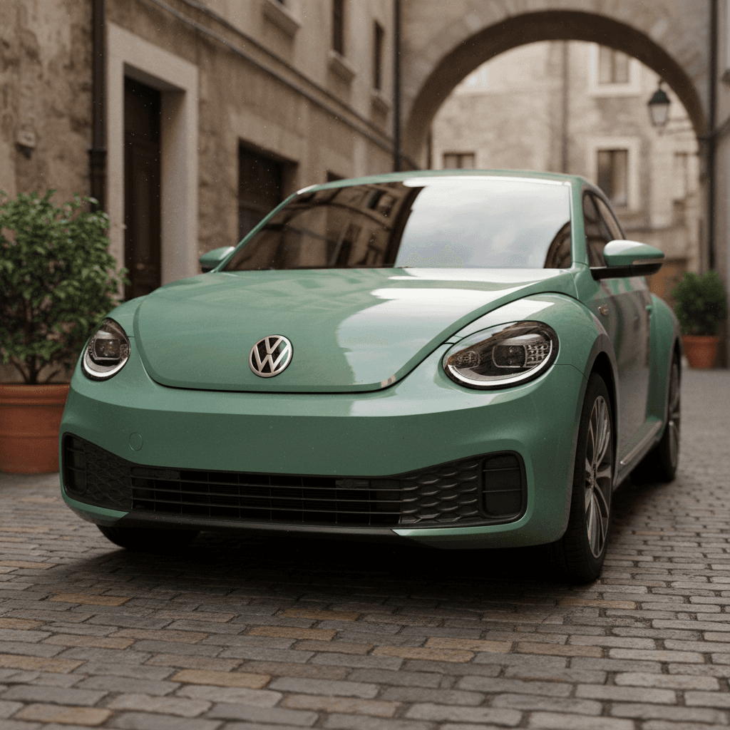 Classic Volkswagen Beetle parked on a city street, similar to examples used for electric conversions