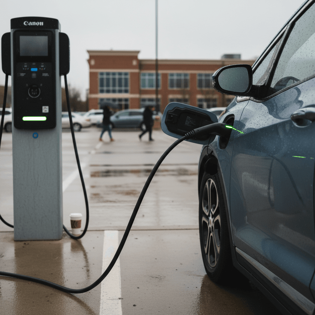 Lineup of used Chevy Bolt EUVs parked at a dealership, illustrating depreciation and resale values