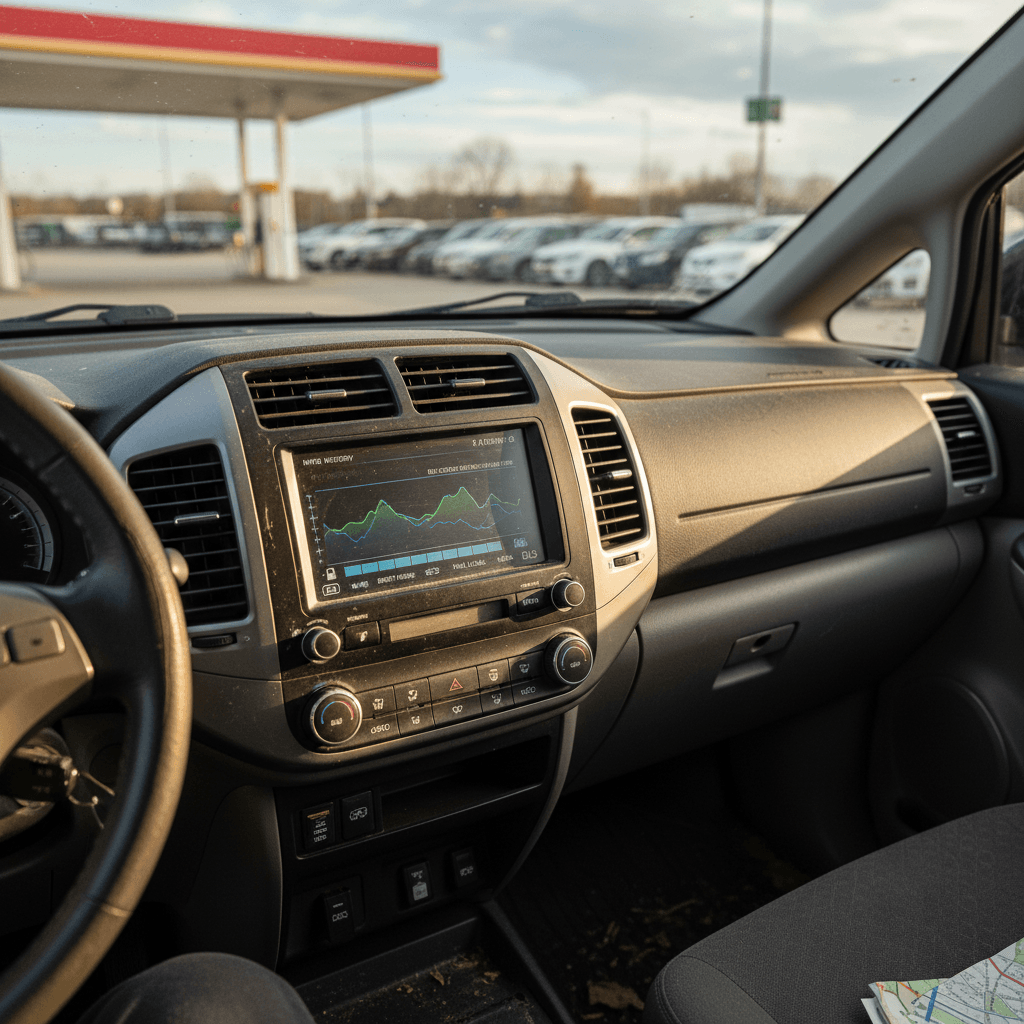 Electric hatchback charging overnight in a home garage