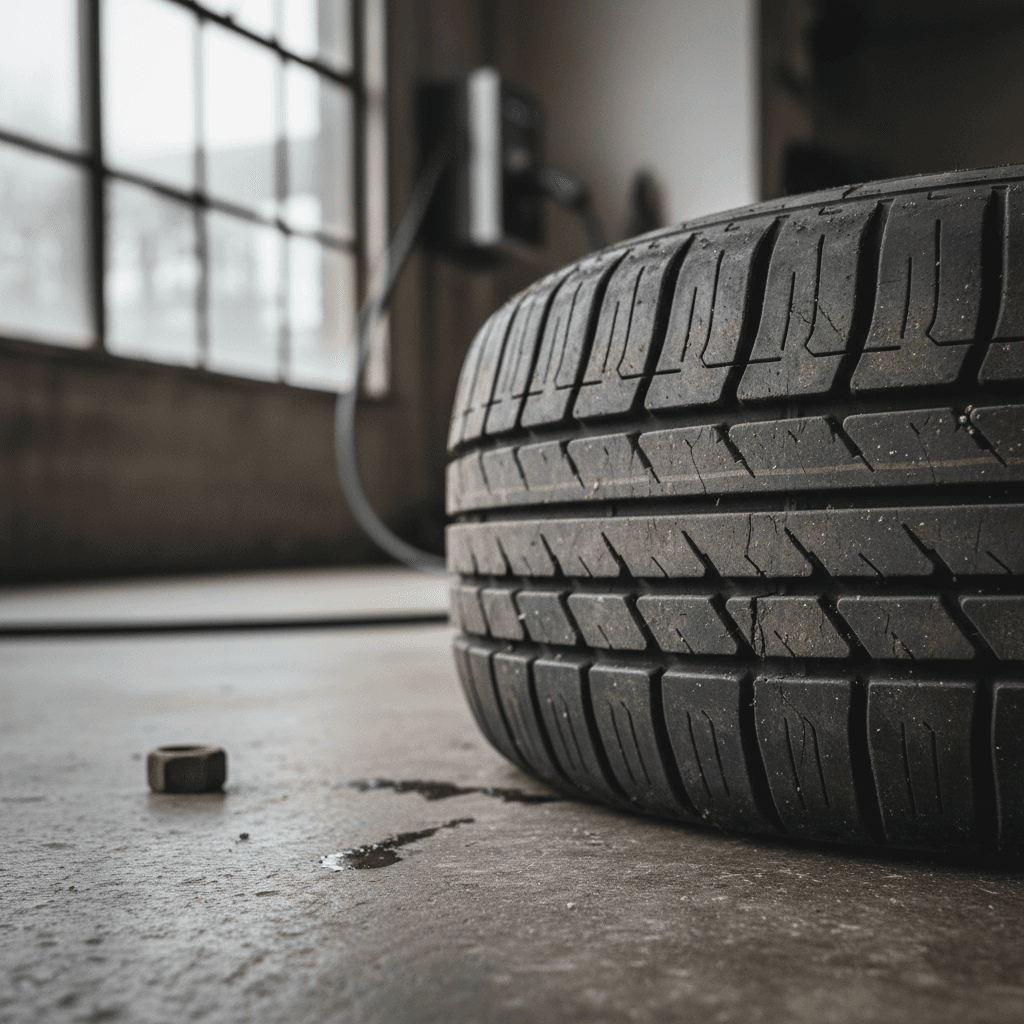 Close-up view of an EV-specific tire tread pattern designed for higher load and low rolling resistance