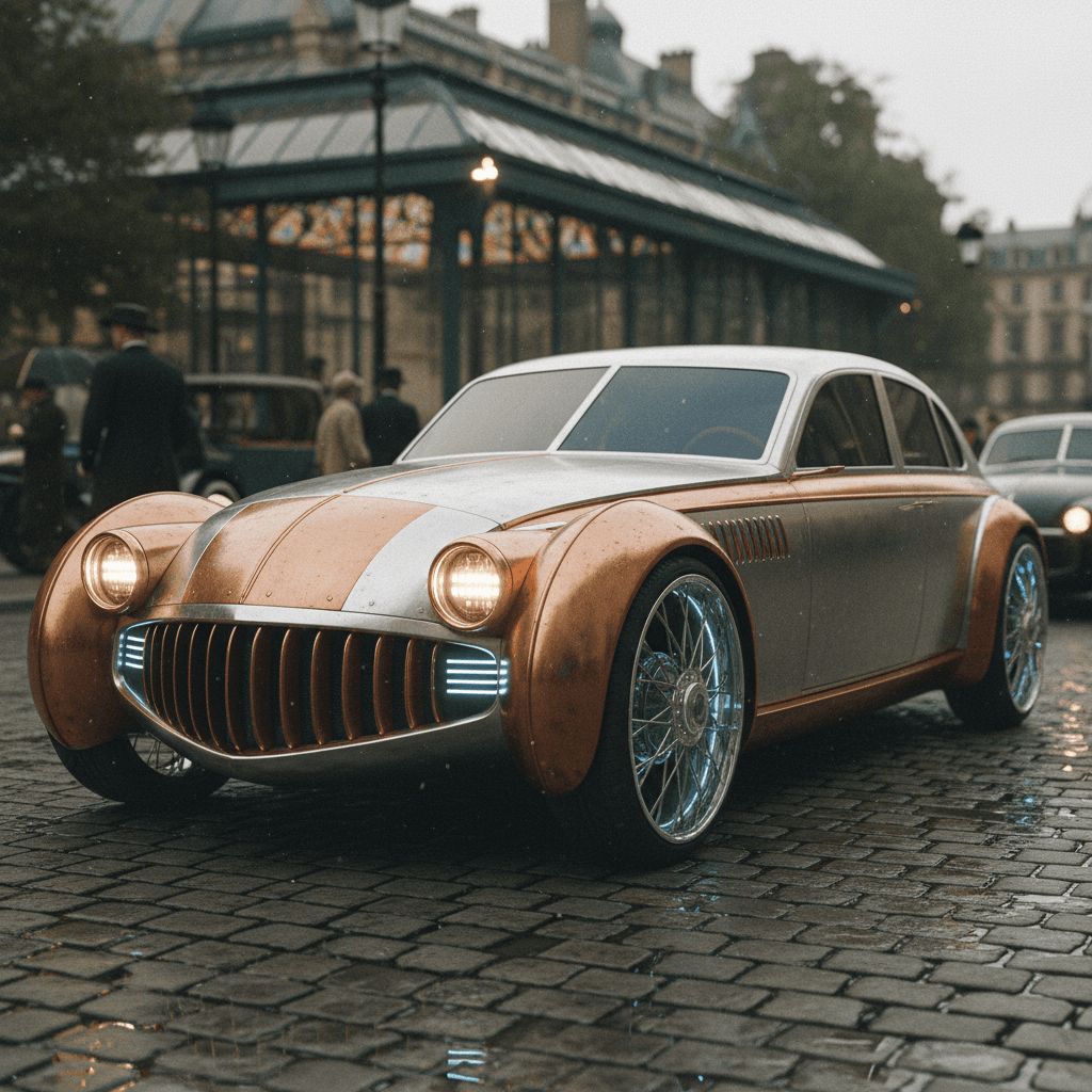 Restored early 1900s electric car on display in a museum
