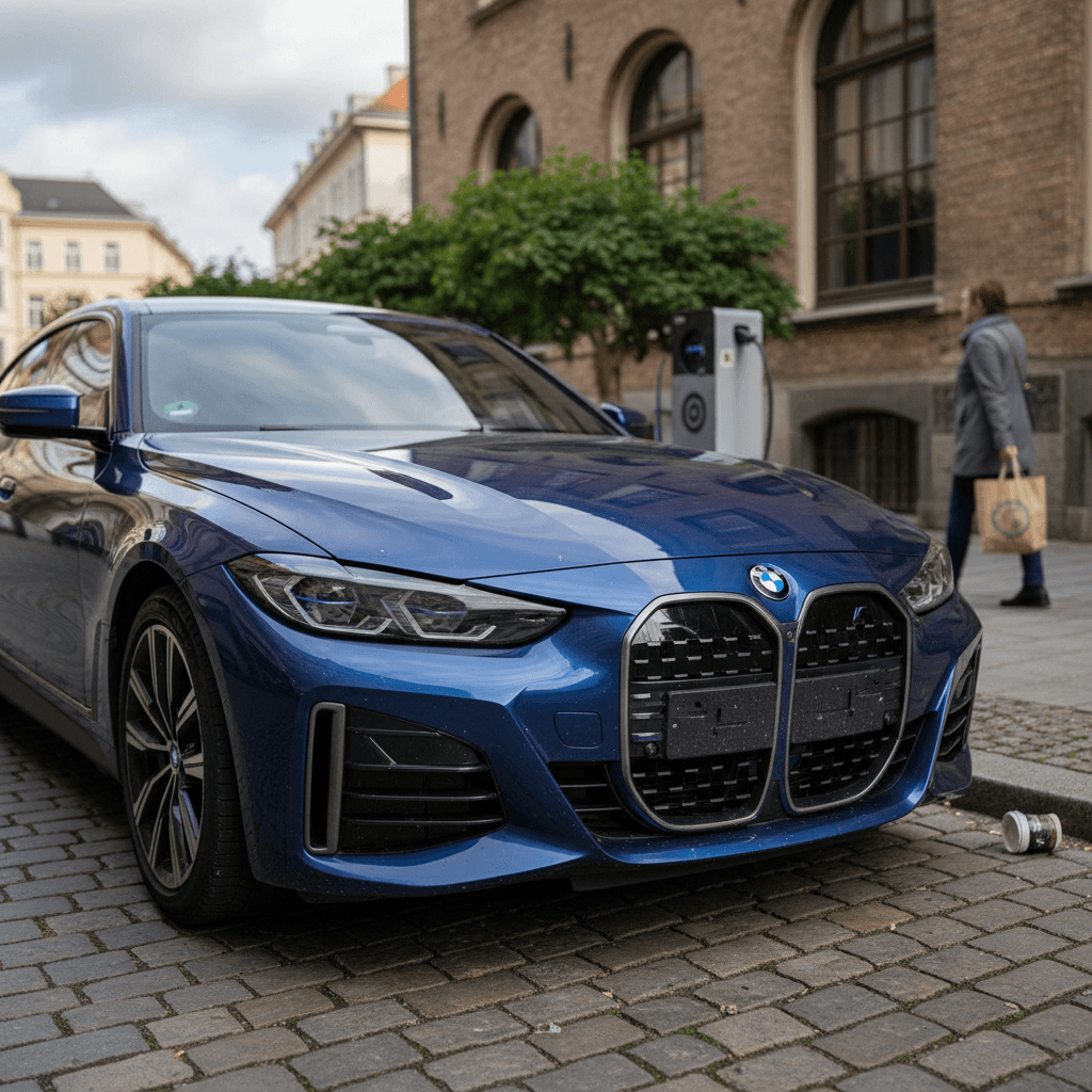 Small fuel efficient sedan parked on a city street