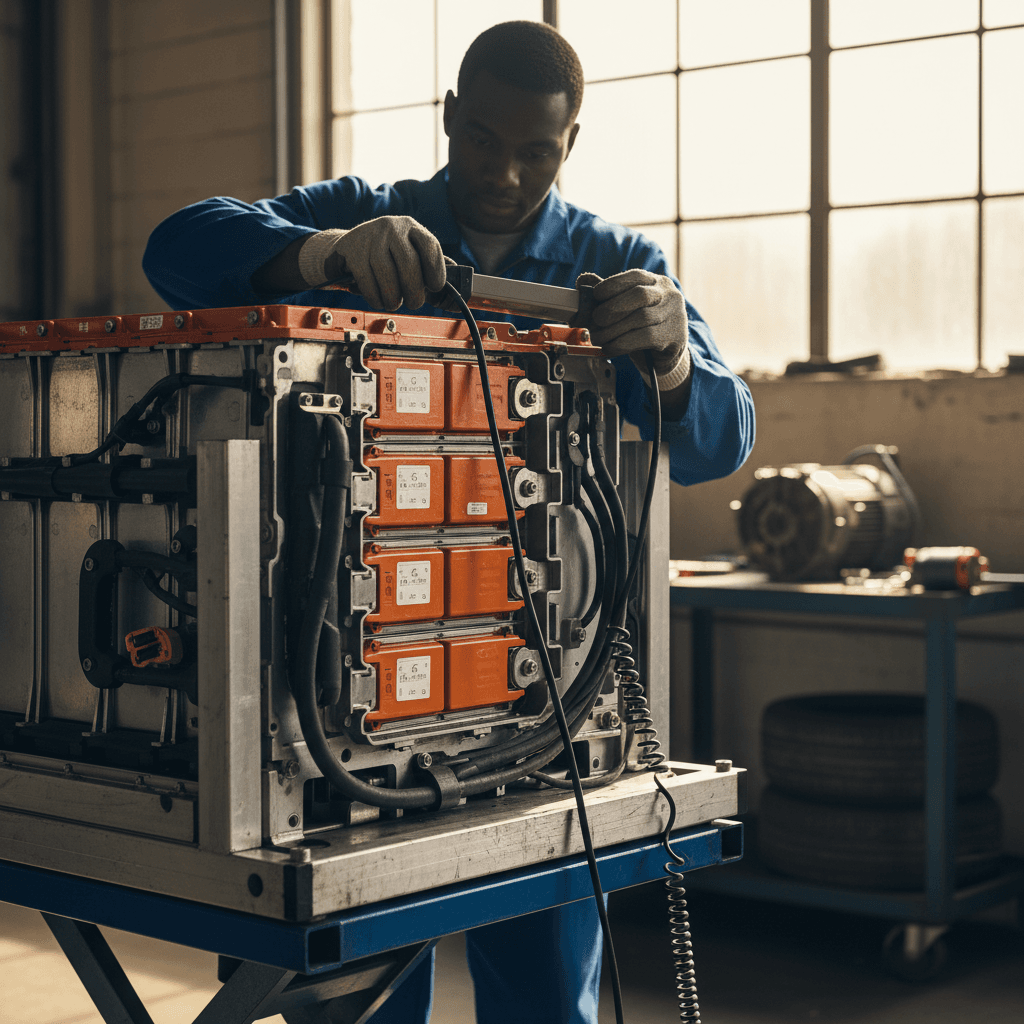 Electric pickup truck plugged into a DC fast charging station