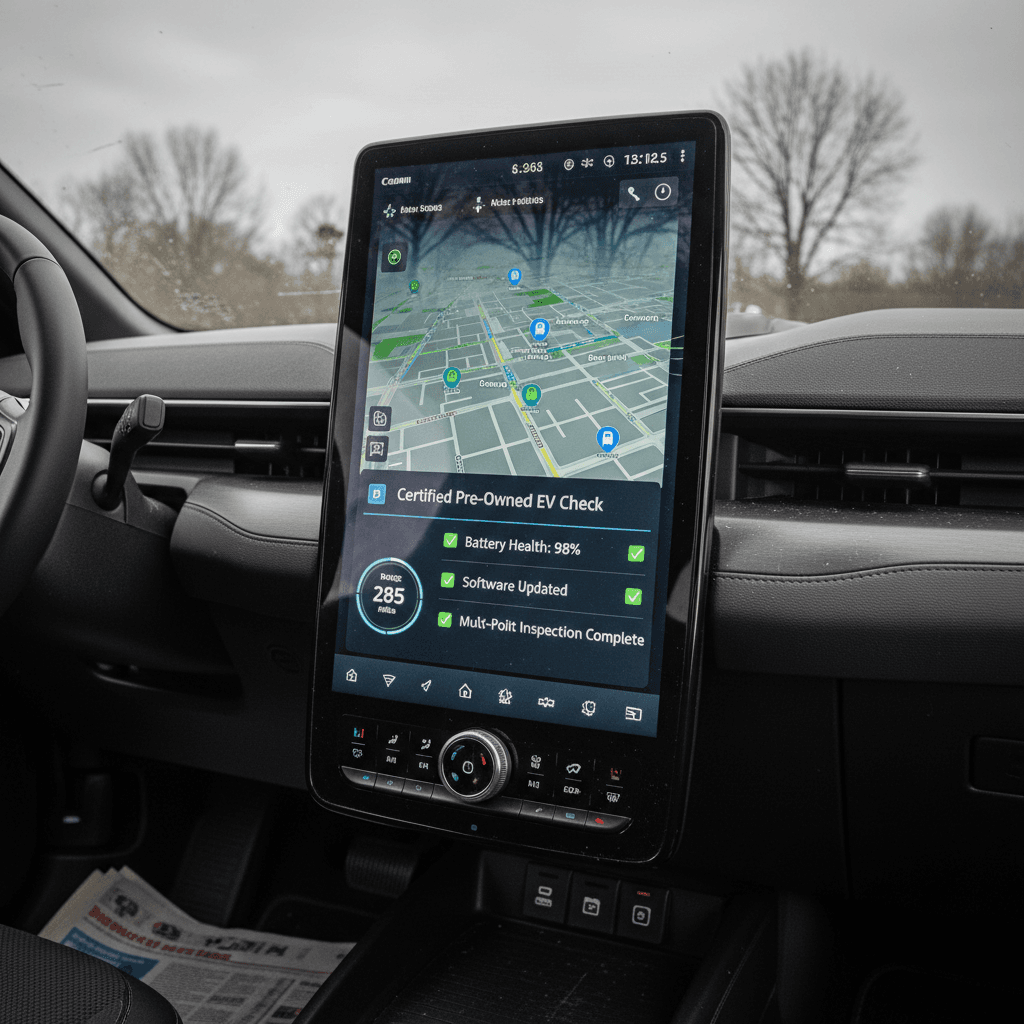 Ford Mustang Mach-E interior showing large central touchscreen and digital driver display