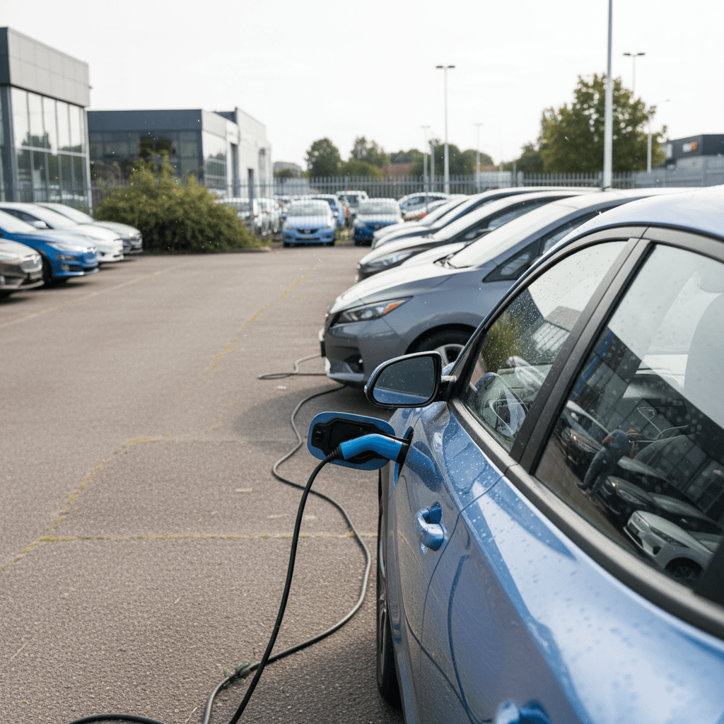 EV dashboard showing battery state-of-charge and driving range estimate