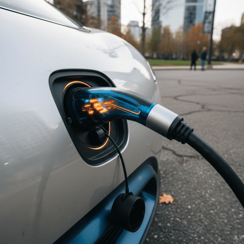 EV charging curve graph on a screen showing charge rate dropping after 80 percent state of charge