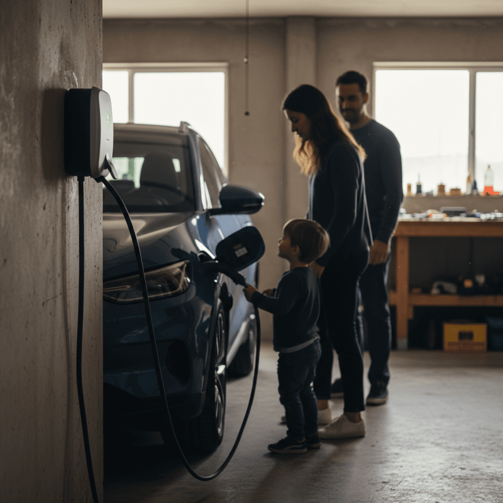 Close-up of an electrical car dashboard showing battery charge and driving range