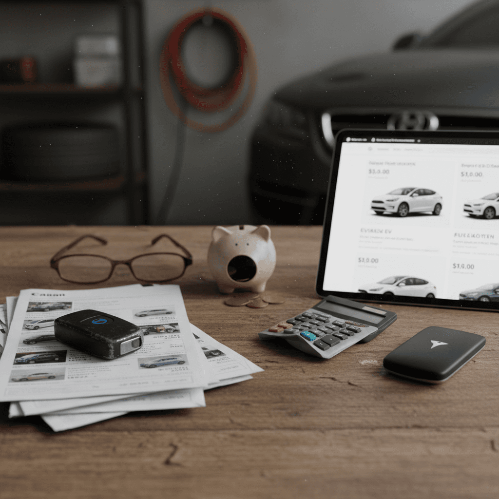 Compact electric hatchback similar to a Nissan Leaf parked outdoors