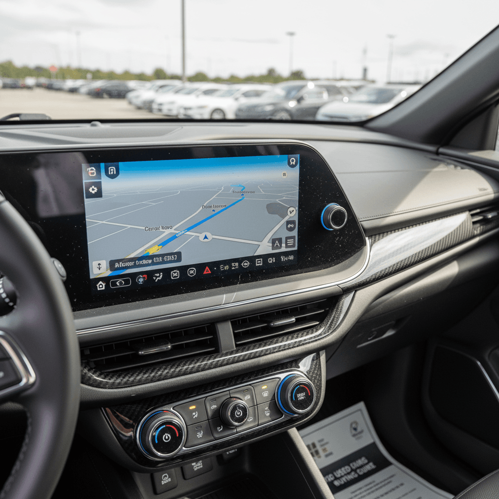 Modern electric SUV interior with large touchscreen and digital gauges