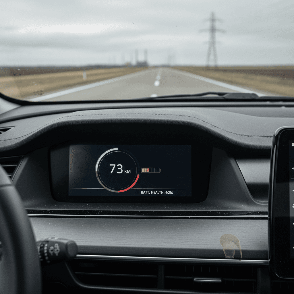 Electric car dashboard showing remaining range and state of charge