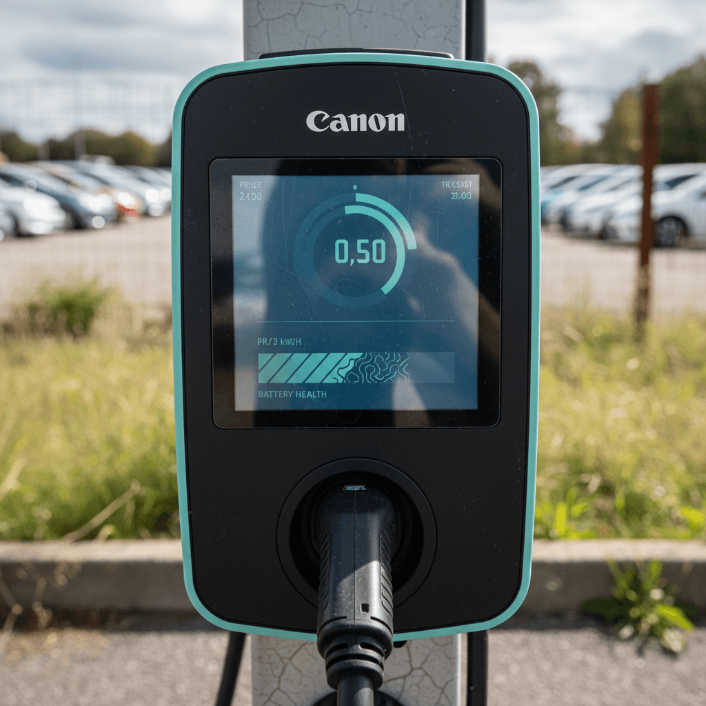 Price tag on the windshield of an electric car at a dealership