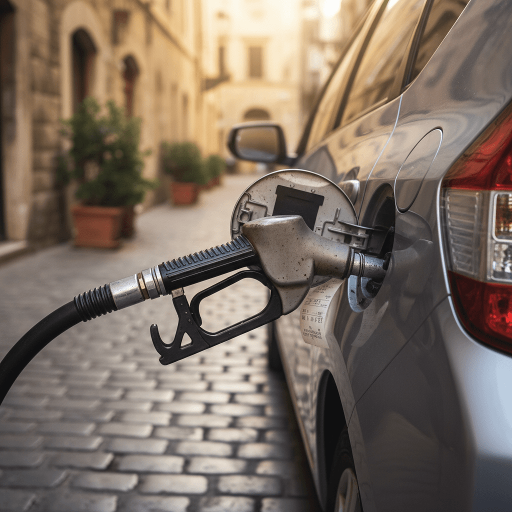 Hybrid car dashboard showing high fuel economy in miles per gallon