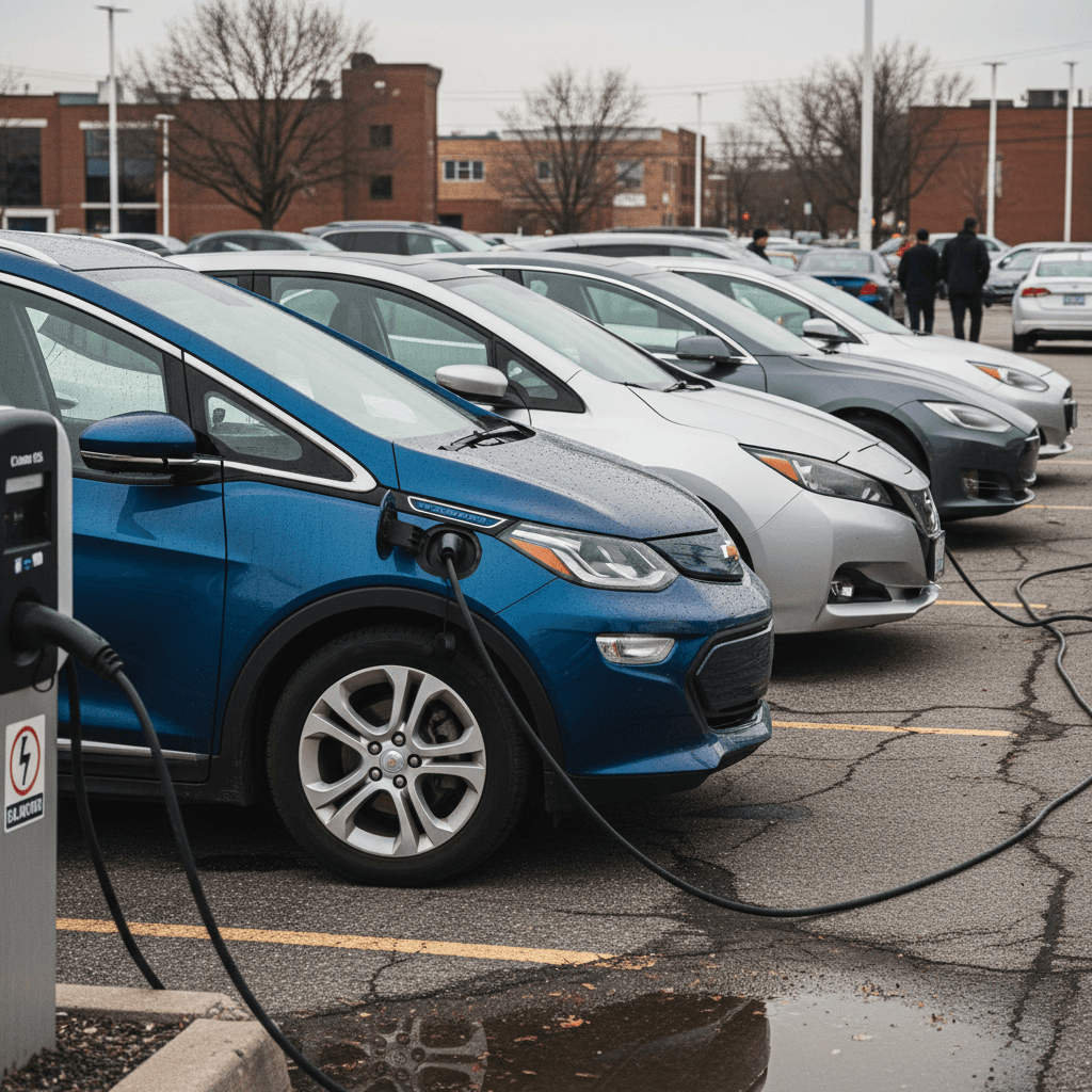 Closeup of an EV dashboard showing battery state of charge and estimated driving range