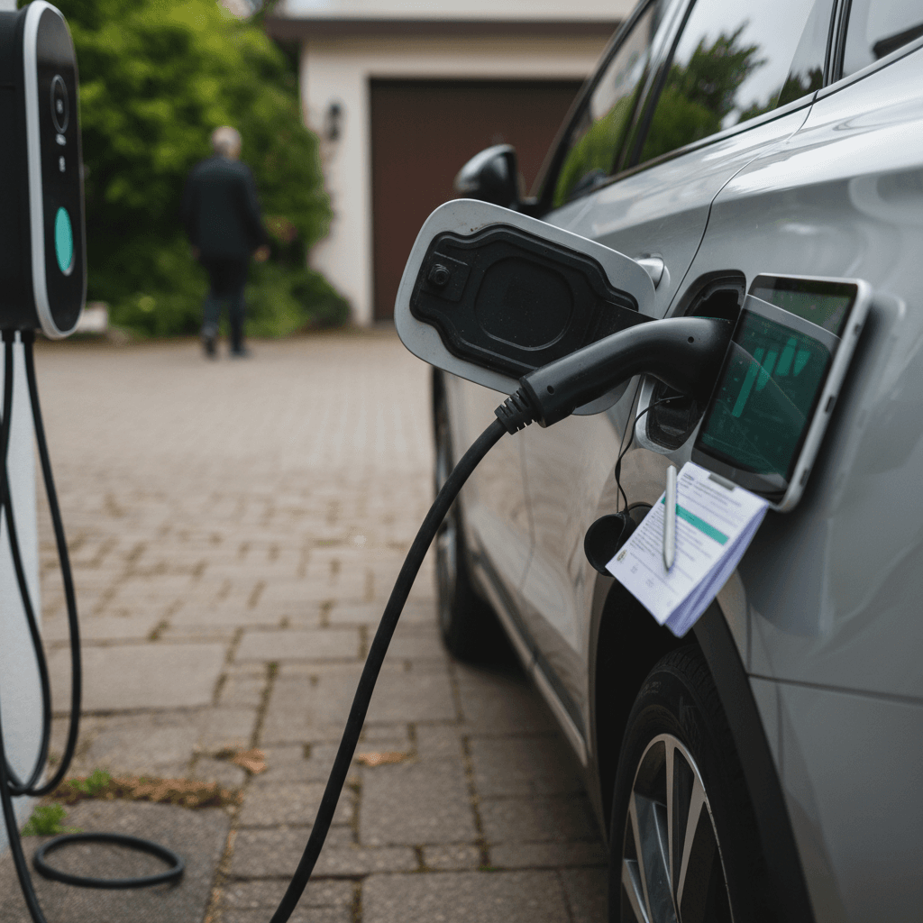 Customer accepting keys to a new plug-in hybrid SUV at a dealership