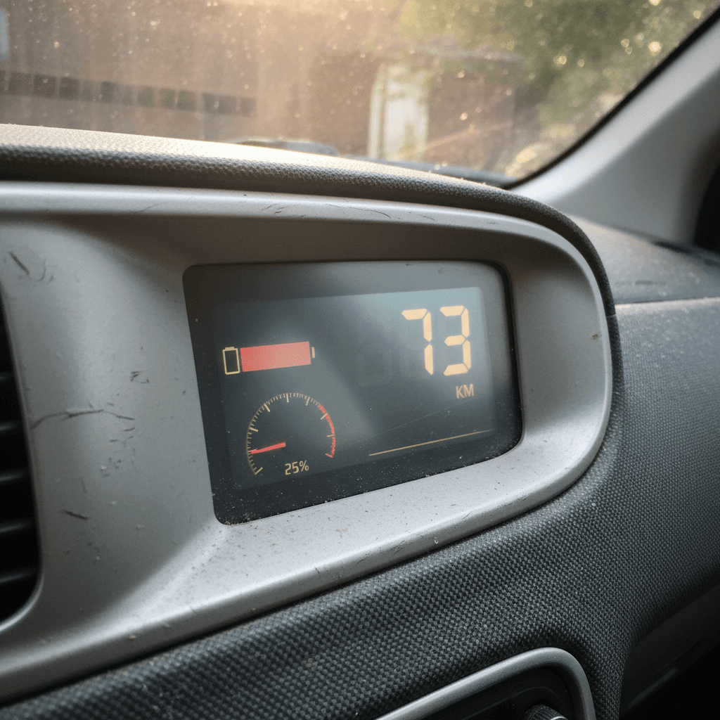 EV dashboard showing remaining battery range and state of charge