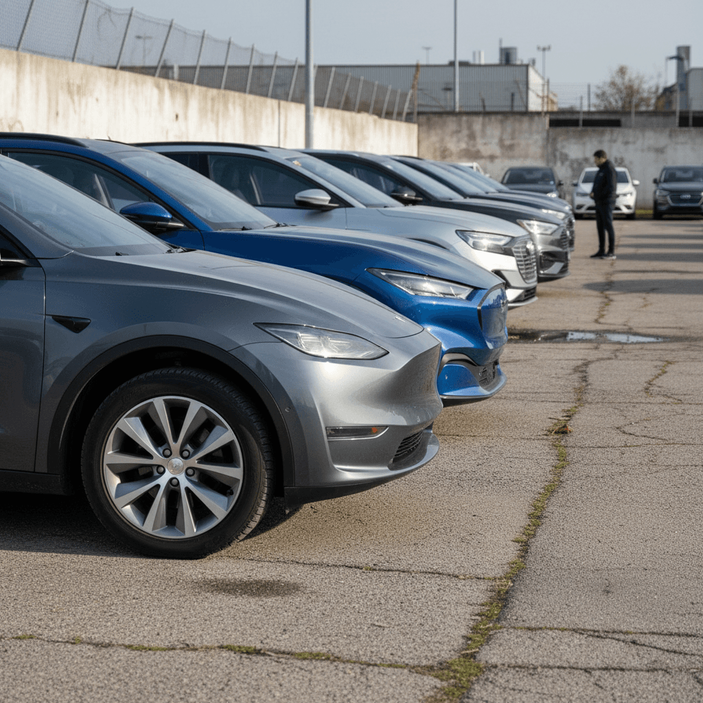 Electric AWD SUV charging at a station in winter conditions