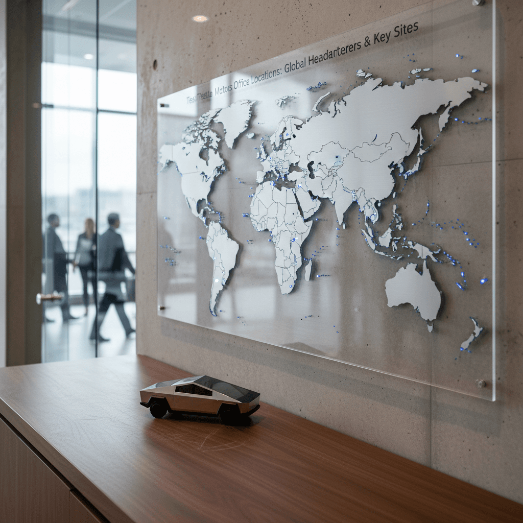 Several Tesla vehicles parked inside a bright service center with technicians working on them