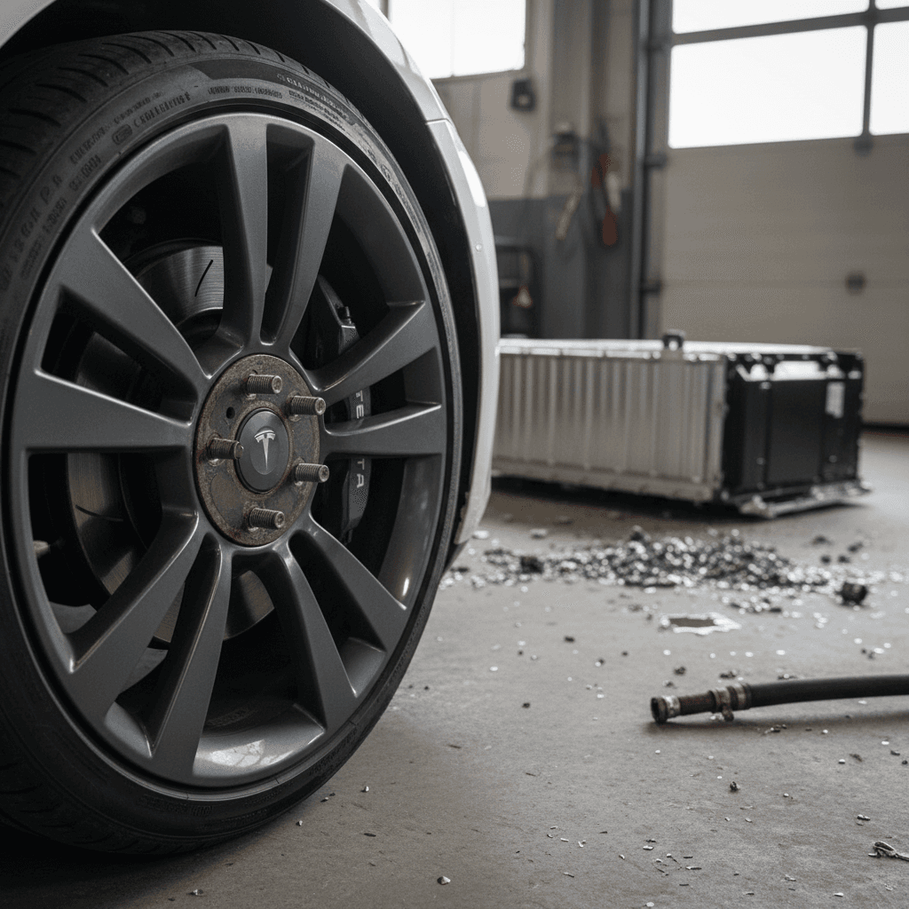 Undercarriage view of an electric vehicle battery pack mounted in the floor