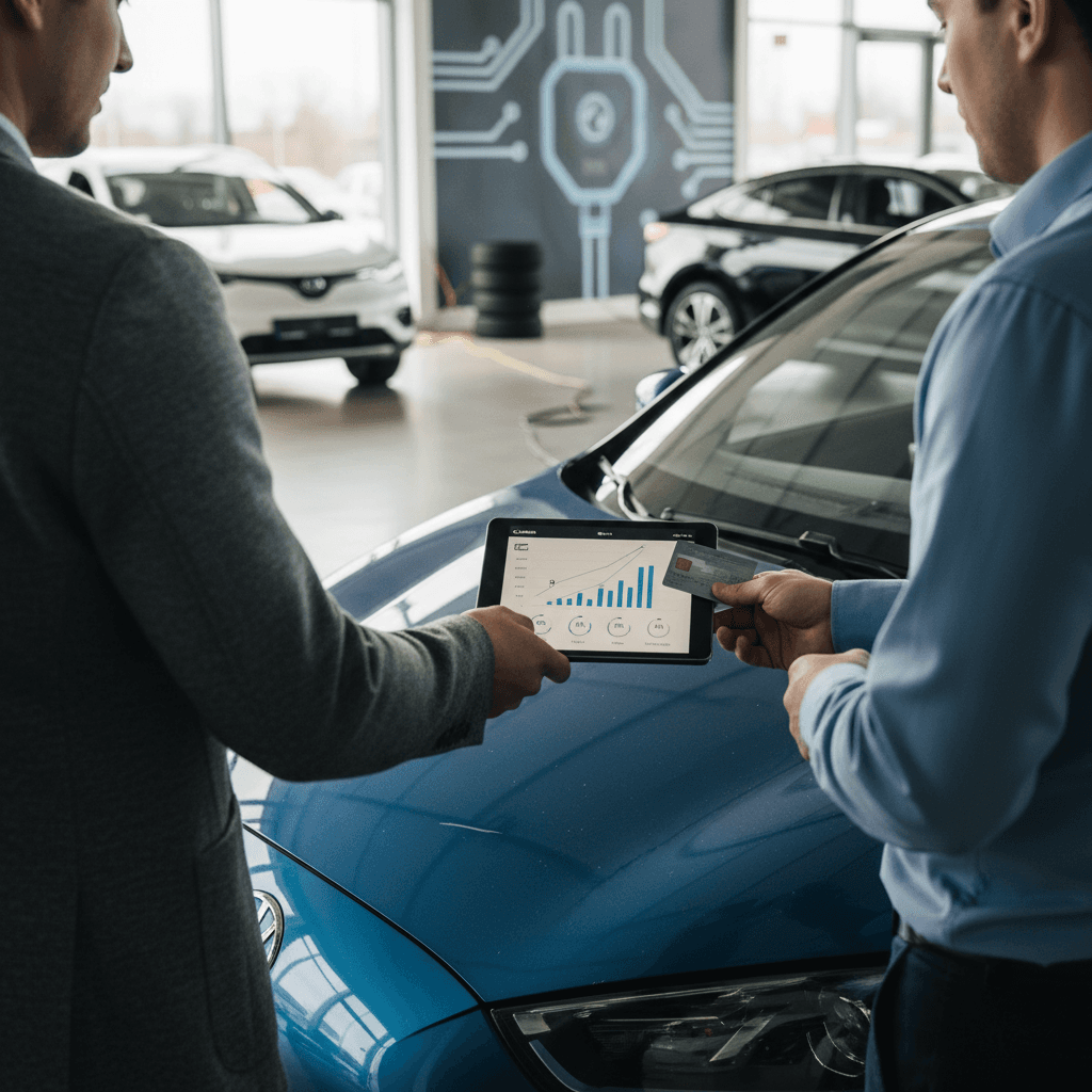 Person browsing online car listings on a laptop, comparing prices and models