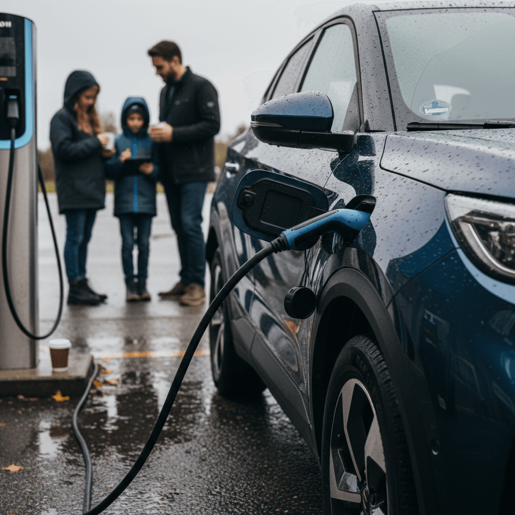 Side-by-side view of rear seats and cargo area in Kia Niro EV and Hyundai Kona Electric, showing space differences