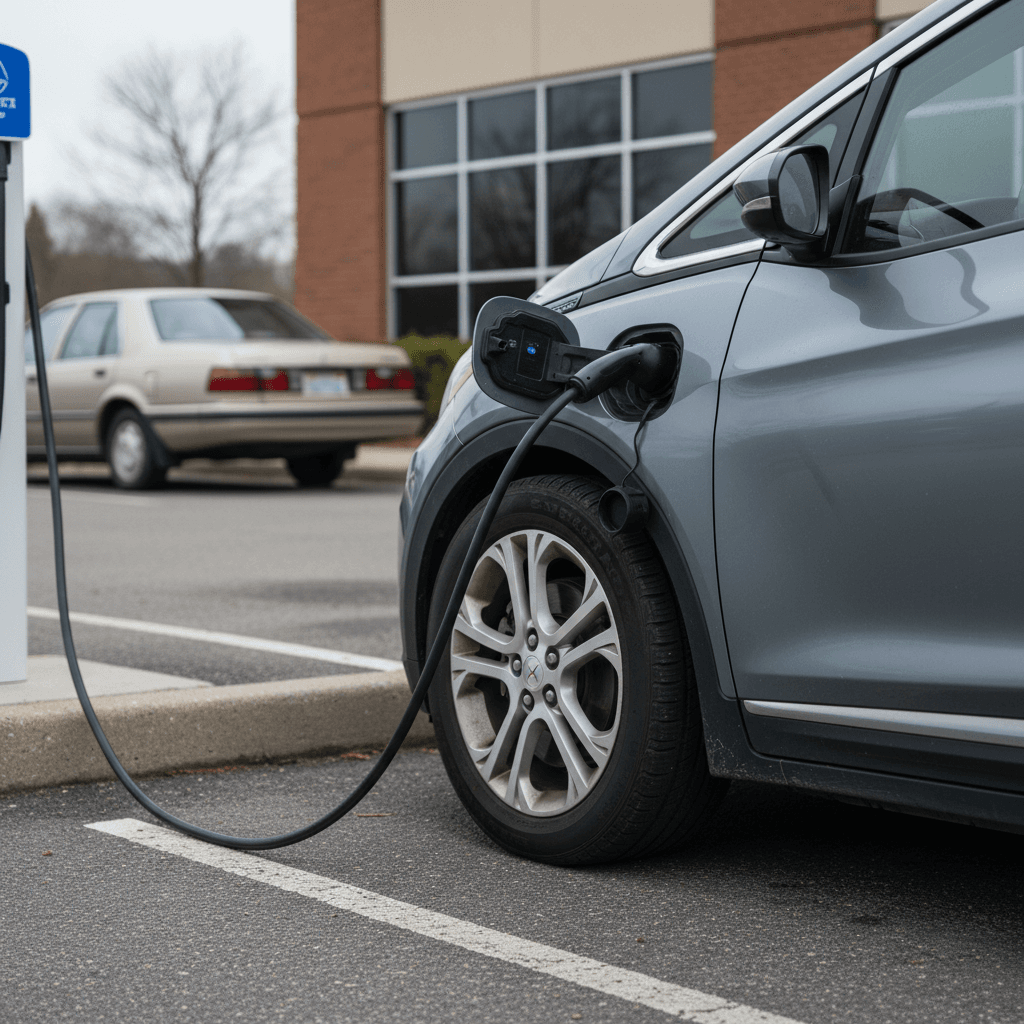Interior of a Chevy Bolt showing digital dashboard and central touchscreen