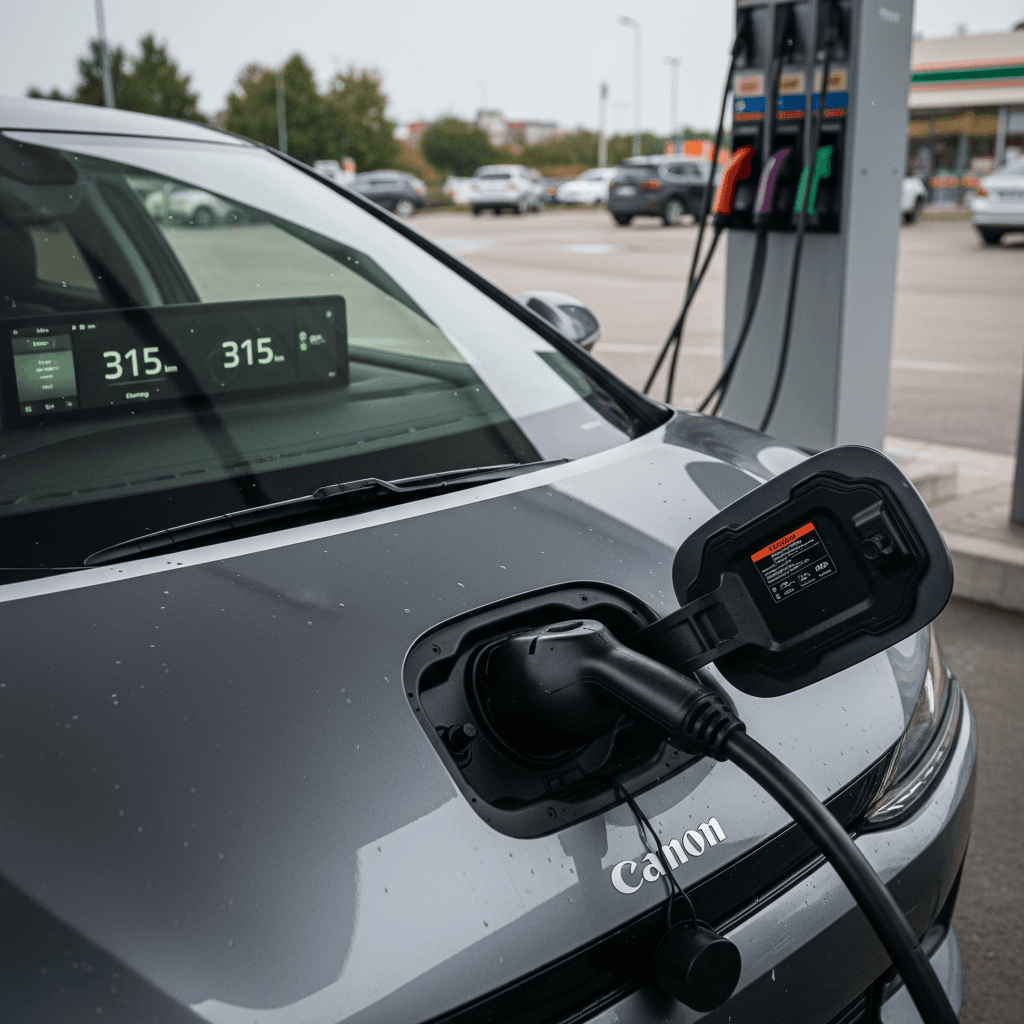 BMW iX driver display showing real-time energy consumption and remaining highway range