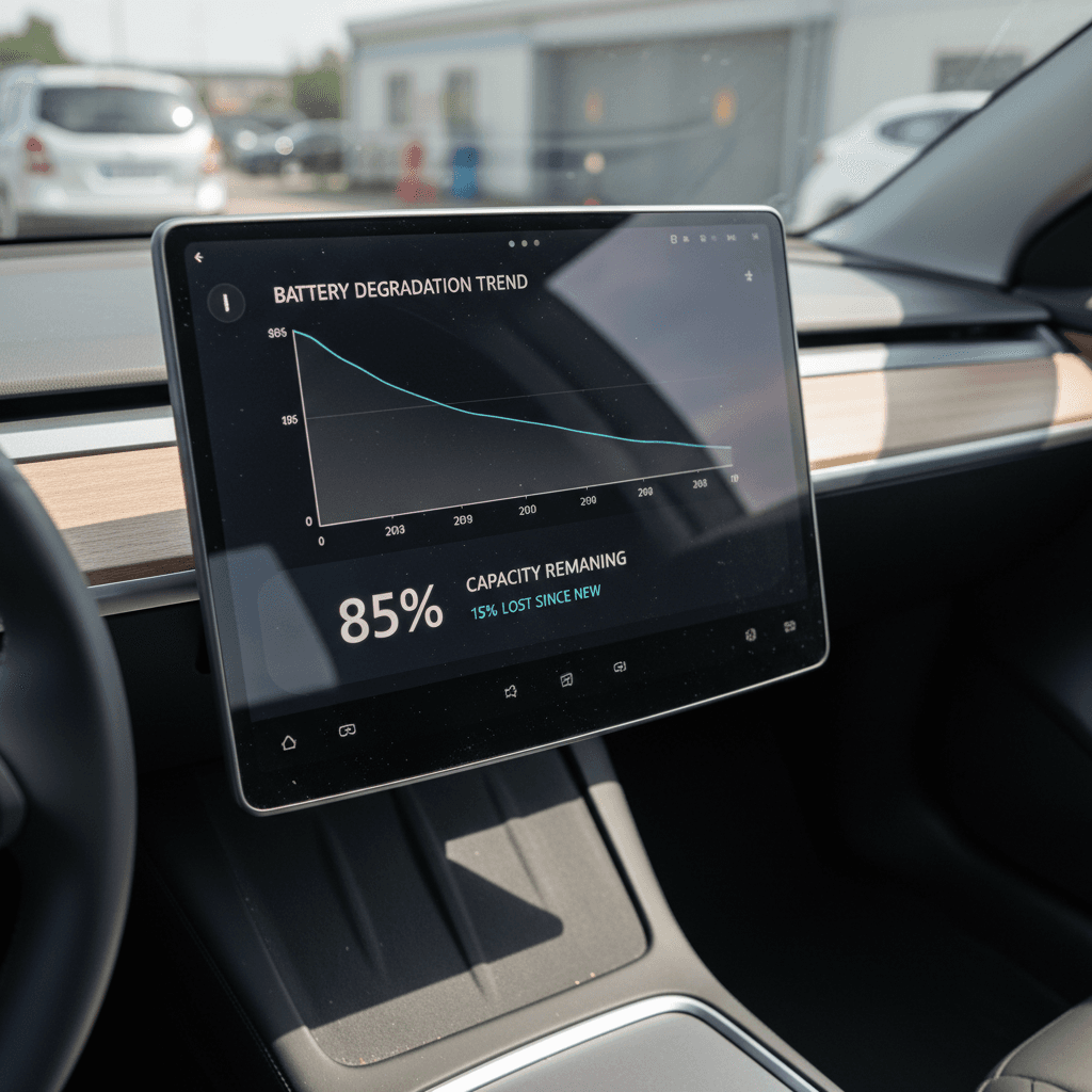 Tesla Model S dashboard showing remaining range on the digital display