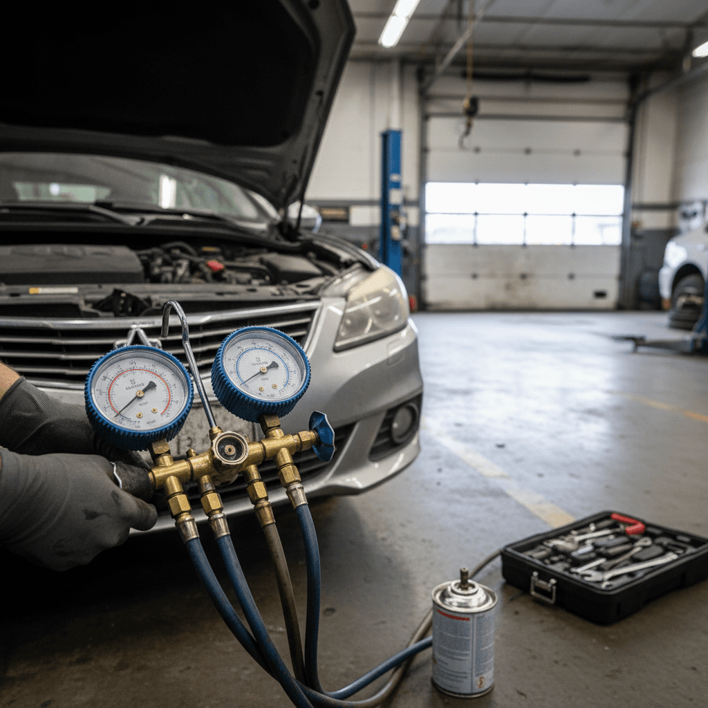Closeup of an electric vehicle’s climate control and infotainment screen showing cabin temperature settings