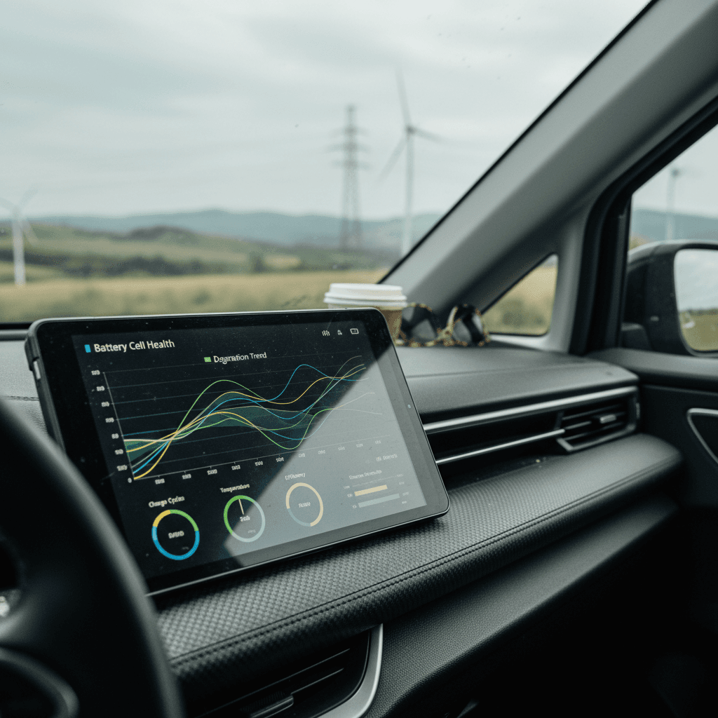 Driver checking EV charging and tracking information on a smartphone app