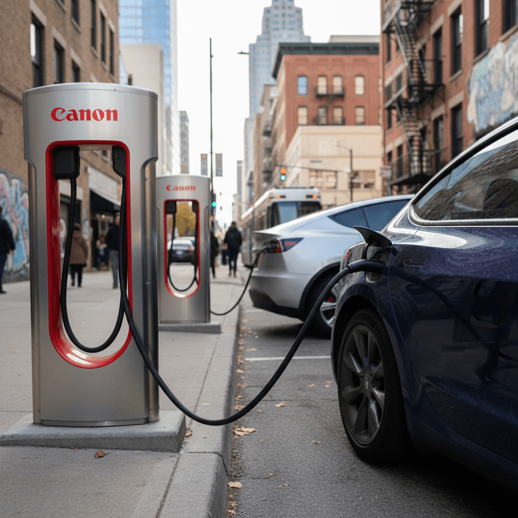 Row of used electric vehicles, including Teslas, parked on a sales lot ready for buyers