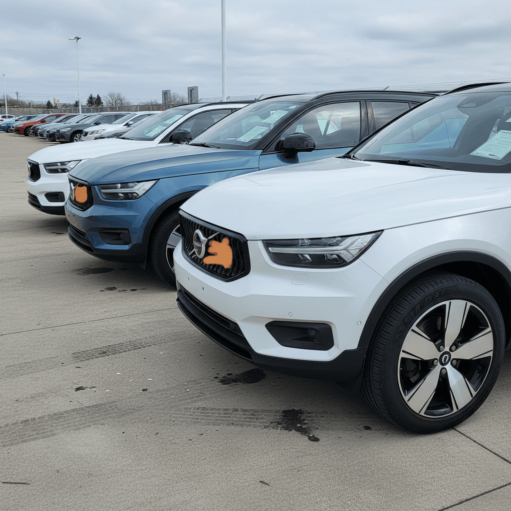Volvo XC40 Recharge parked in a residential driveway with paperwork representing insurance costs