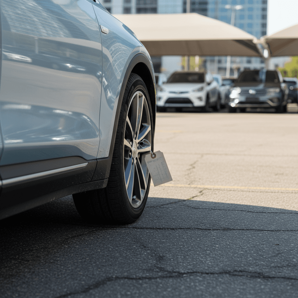 Modern Cadillac-like electric SUV interior with premium materials and large infotainment display