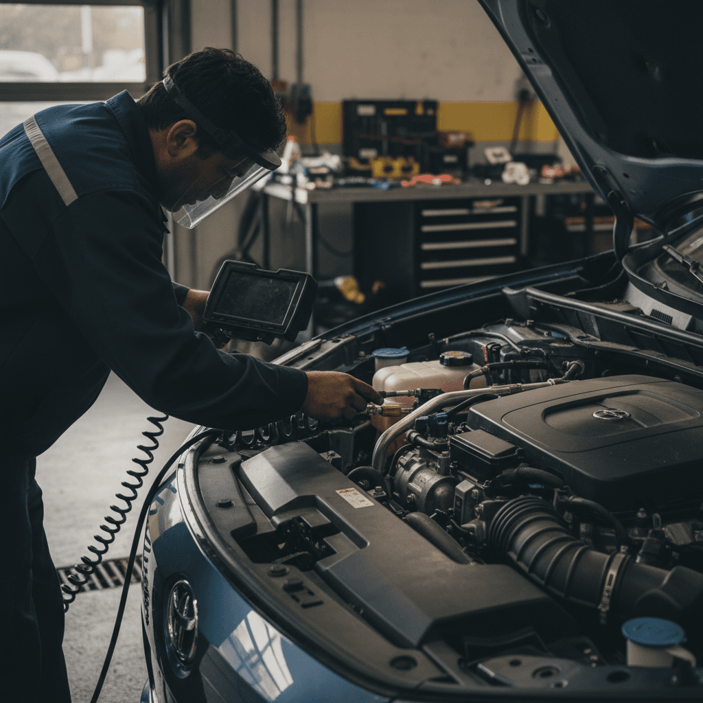 Close-up of a car dashboard air conditioning vents blowing cold air
