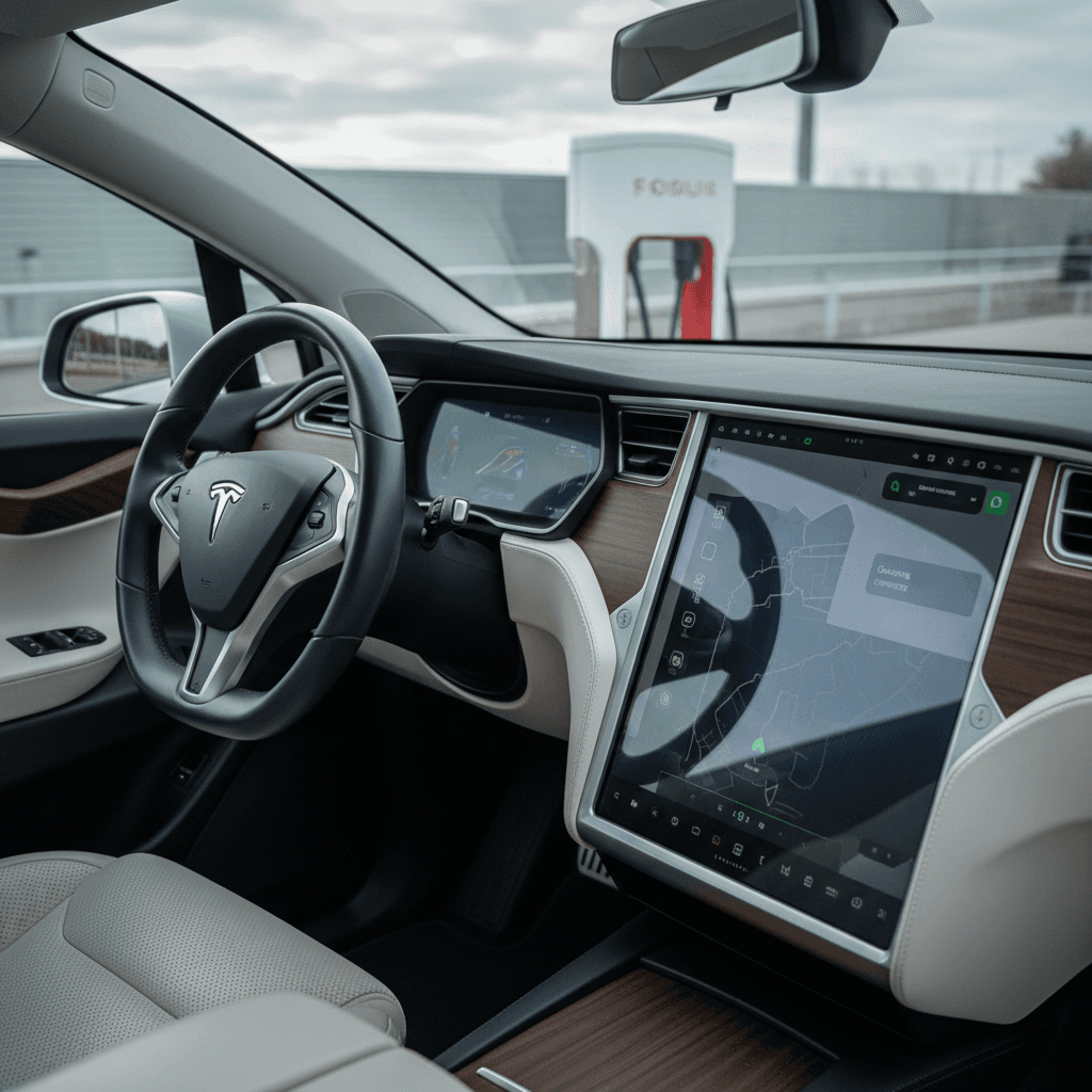 Front cabin of a 2023 Hyundai IONIQ 6 showing dual widescreens, steering wheel, and ambient lighting in a modern EV interior