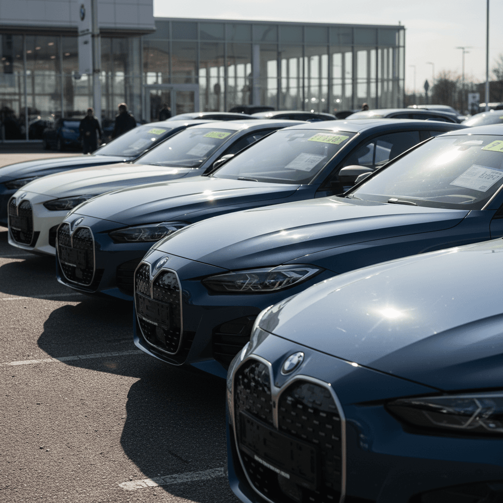 Side-by-side view of a Porsche Taycan and BMW i4 showing their length and roofline differences