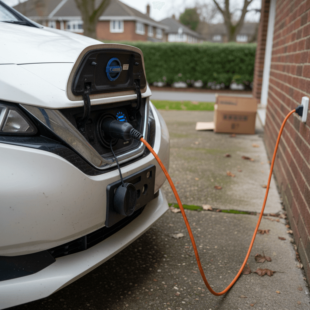 Technician working on a high-voltage battery pack from an electric vehicle in a service bay