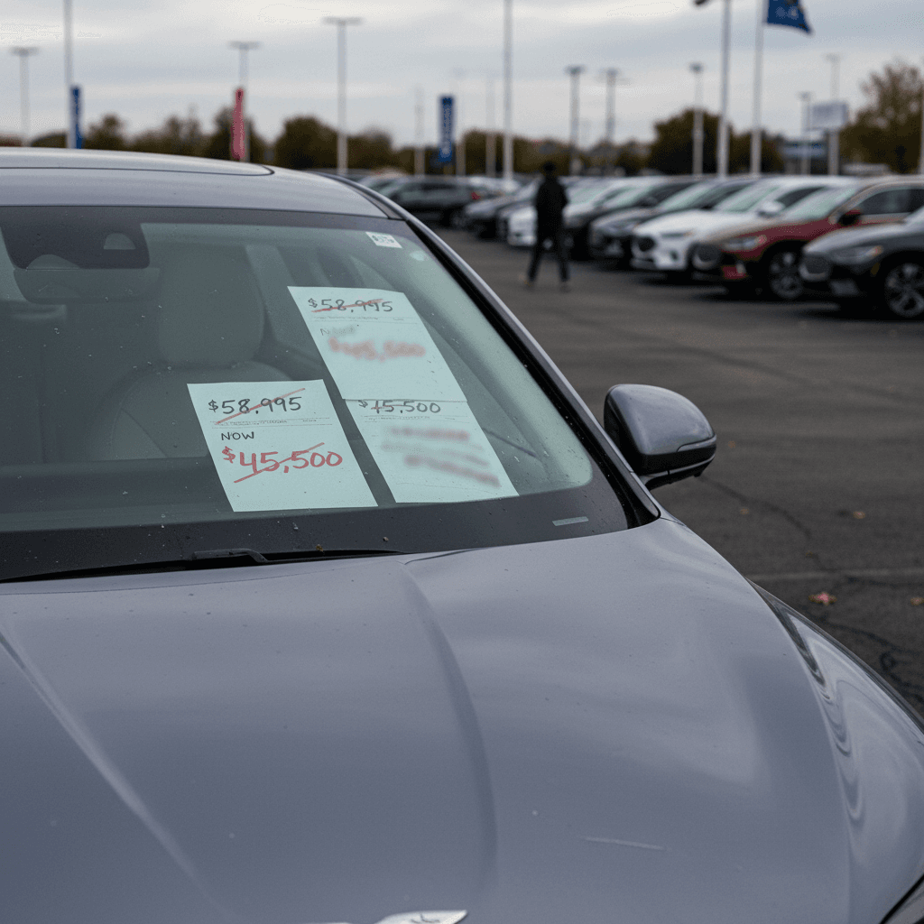 Row of used Genesis GV60 electric SUVs parked on a dealer lot, highlighting 3‑year resale values