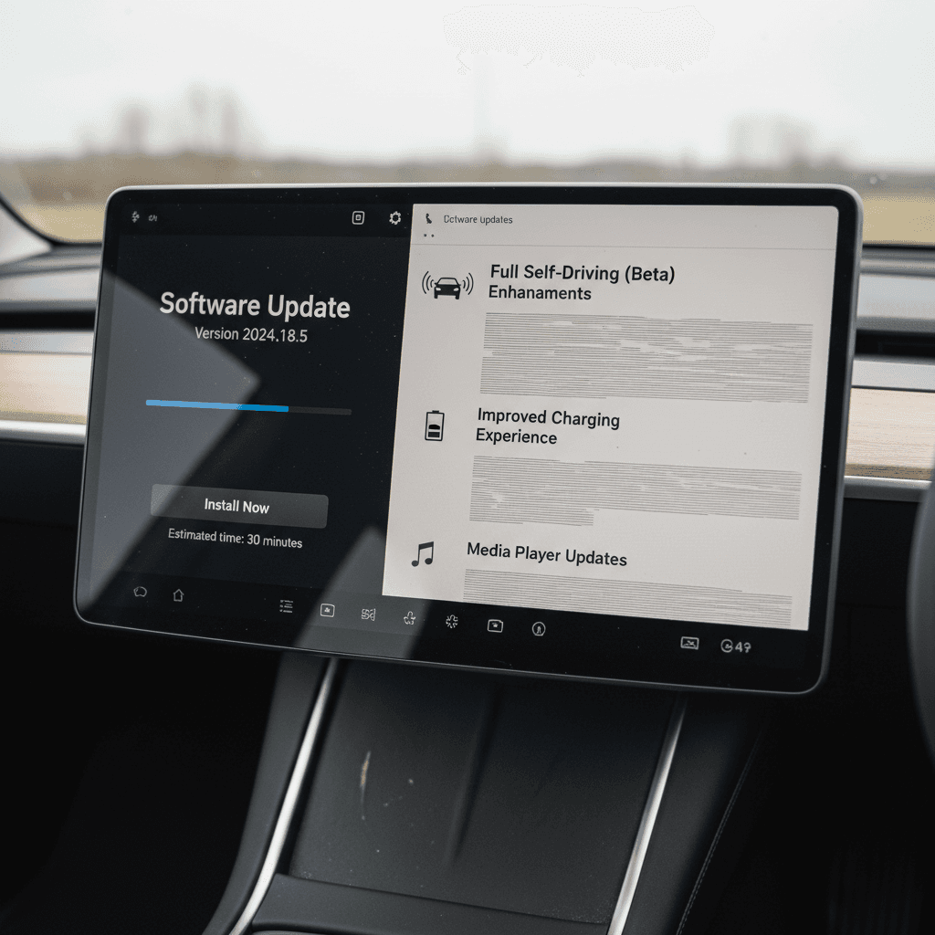 Tesla Model X center touchscreen showing a pending software update with schedule options