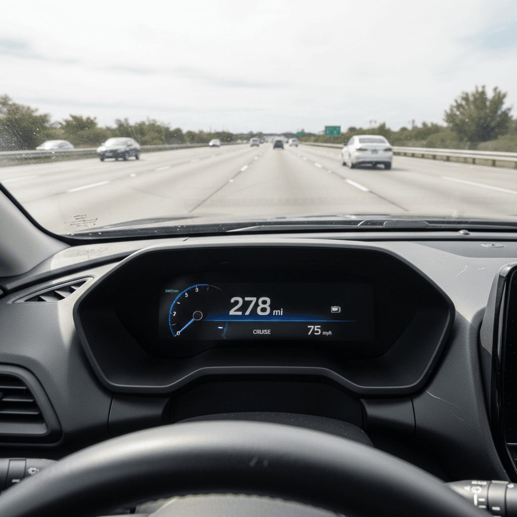 Subaru Solterra with small trailer attached to a rear hitch in a driveway