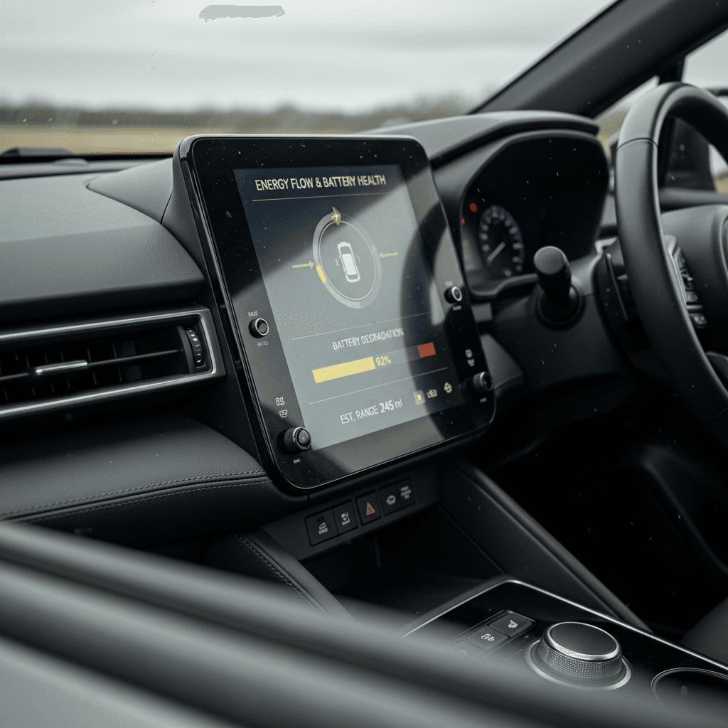 Subaru Solterra dashboard display showing battery charge status and estimated range