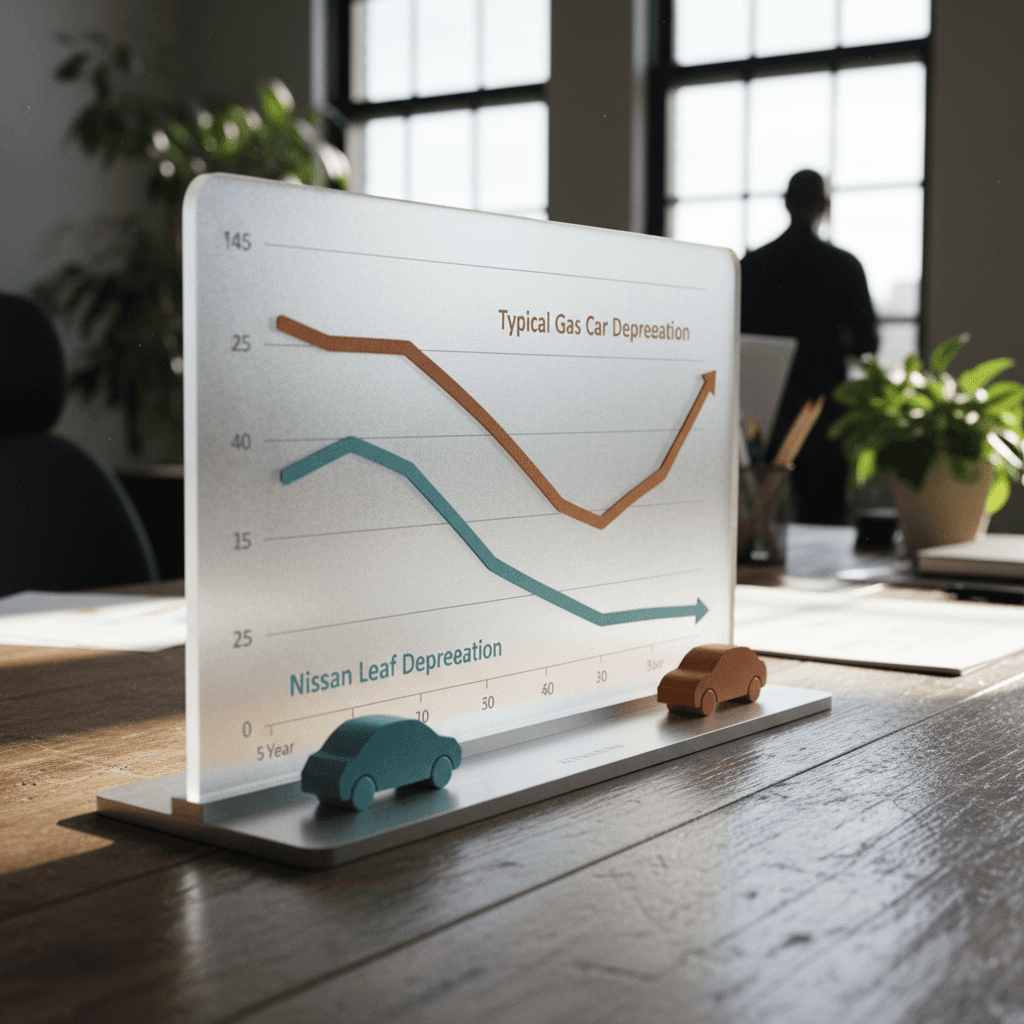 Illustrative comparison of Nissan Leaf depreciation curve vs a typical gas compact over five years