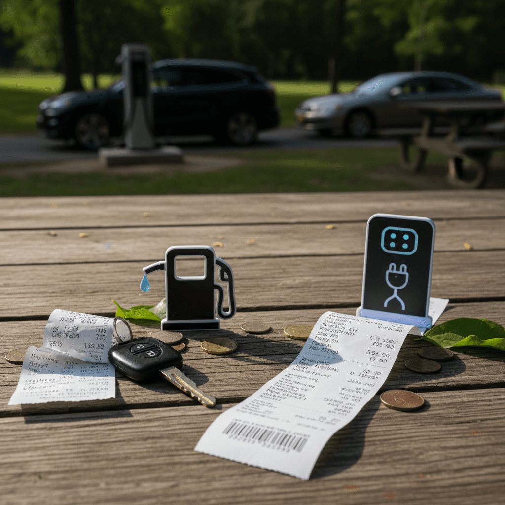 Side-by-side comparison of annual fuel costs for an electric car and a gasoline car using West Virginia prices in 2026