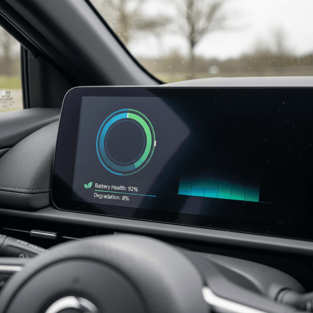 Close-up of Nissan Ariya digital instrument cluster showing battery gauge and range estimate