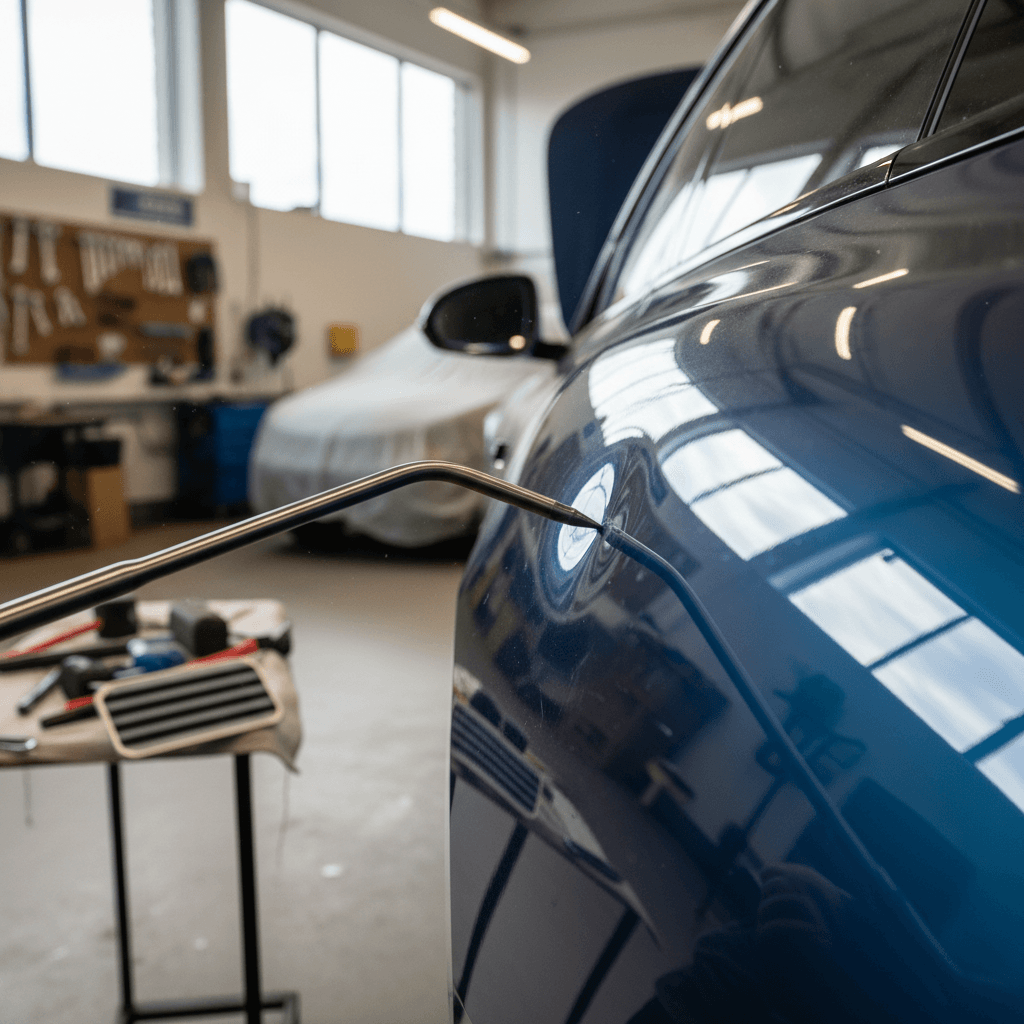 Close-up of a scratched car bumper ready for cosmetic paint repair